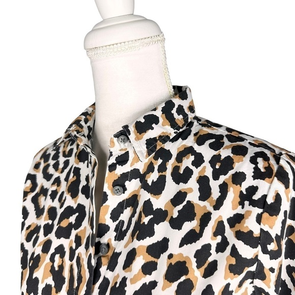 J. Crew leopard print tie-waist shirt dress pockets long sleeve buttons collar 2 - Picture 6 of 16